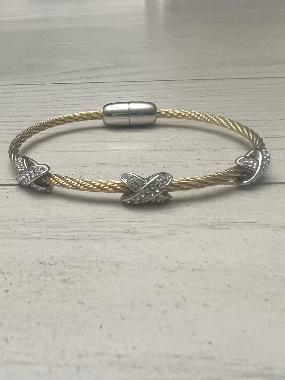 Two Tone Gold Silver Cable Bracelet Crystal Infinity Magnetic Clasp